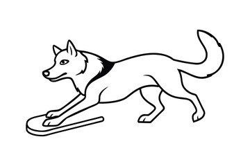Stylized line art of a dog playing with a disc