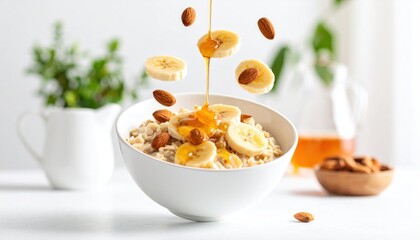 Oatmeal with Honey with Banana Slices, and Almonds, and Levitation.