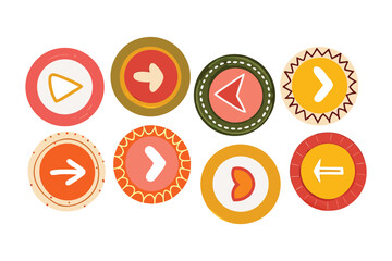 Colorful Navigation Icon Sets: A delightful set of artistic navigation icons, meticulously crafted in a vibrant color palette. These icons symbolize the forward and backward motion.