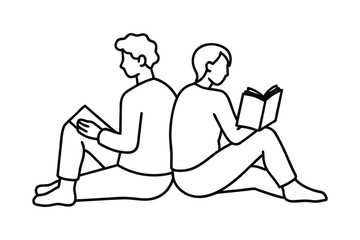Two people sitting back to back reading books