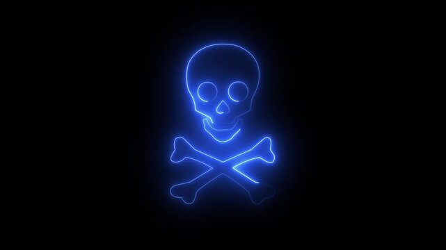 Neon glowing Grunge style danger warning sign with skull and crossbones Warning.