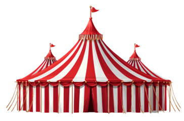 Circus tent, red and white stripes, cartoon style, transparent background