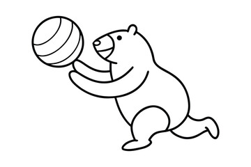 Cute cartoon polar bear playing with a striped ball