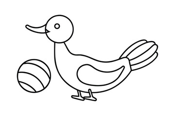 Simple line drawing of a duck with a ball for children