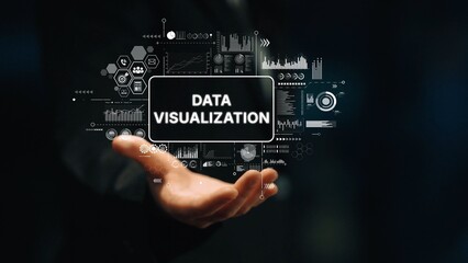 Obraz premium Hand Reaching Out with Data Visualization Elements and Charts on Background for Digital Analytics and Business Intelligence. Asymptotic smart data analytic.
