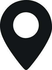 Black location pin icon with white circle inside map marker navigation