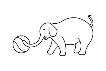 Simple line drawing of an elephant playing with a ball
