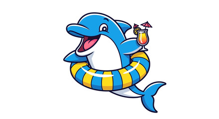 Vector Fun Cartoon Shark SVG Illustration with Summer Accessories in Flat Design Style for Digital Media