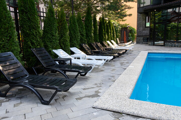 sun loungers near the hotel pool