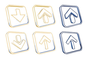 Arrows Directional Vector Set: A collection of six stylized, three-dimensional arrows in a gradient-colored, outlined style, each pointing in different directions.
