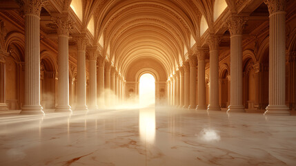 Fototapeta premium Sunlit Grand Hall with Marble Floor and Columns