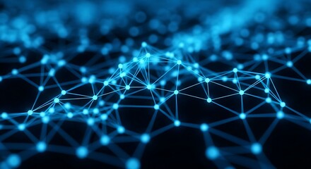 Obraz premium Abstract blue network of nodes and connections for data science and technology