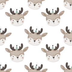 Obraz premium holiday seamless pattern with deer, decor elements. Merry Christmas. Colorful illustration, flat style. design for fabric, print, wrapper