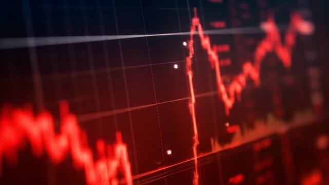 Dramatic Red Stock Market Downtrend Graph Displayed Against a Dark Background Depicting Financial Loss and Economic Recession
