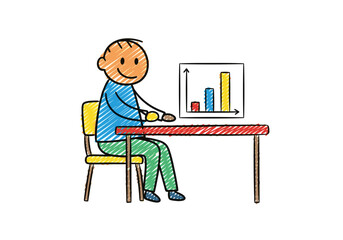 Boy analyzing charts while sitting at a desk with a computer  