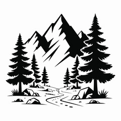 Obraz premium Mountain Landscape with Pine Trees and Trail