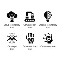 Cloud technology, Conveyor belt, Creative technology, Cyber eye, Cybernetic limb, Cybernetics, icon