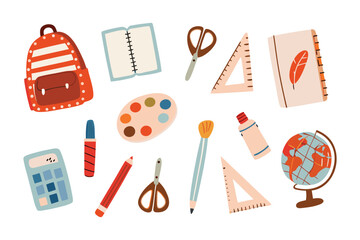 School Supplies: A colorful array of essential school supplies artfully arranged, perfect for any back-to-school project or educational concept.