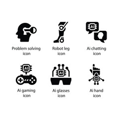 Problem solving, Robot leg, Ai chatting, Ai gaming, Ai glasses, Ai hand, icon