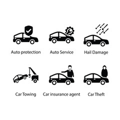 Auto protection, Auto Service, Hail Damage, Car Towing, Car insurance agent, Car Theft, icon