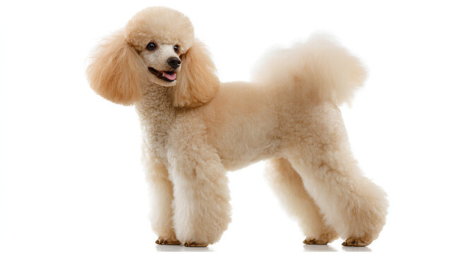 Adorable Apricot Poodle Dog on White Background