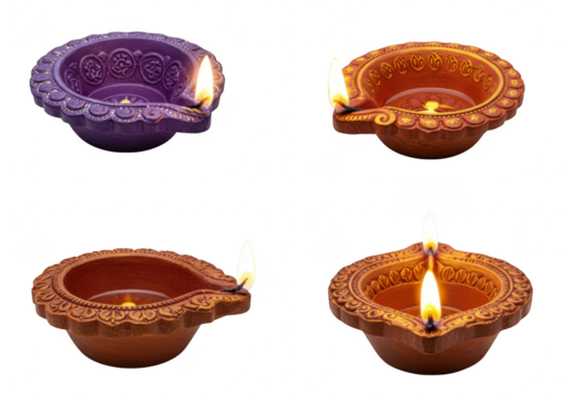 Photo of illuminating the darkness, a set of traditional diwali diyas isolated on transparent background, symbolizing hope and prosperity