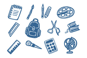 School Supplies Illustration: A collection of illustrated school supplies arranged, creating an eye-catching collection for back-to-school theme.