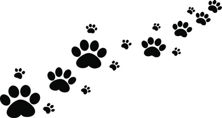 Black Paw Prints Trailing Across a White Background animal