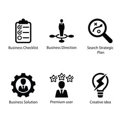 Business Checklist, Direction, Search Strategic Plan, Solution, Premium user, Creative idea, icon