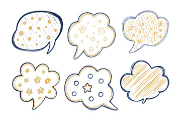 Dialogue Bubbles: Set of six cartoon speech bubbles, perfect for conveying thoughts, ideas, and conversations. Each bubble is unique, featuring creative designs and textures for versatile use.
