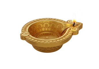 Photo of a single golden diya isolated on transparent background, its flame a beacon of hope during the diwali festival