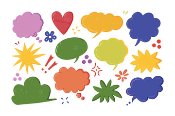 Colorful Speech Bubbles: A delightful assortment of colorful speech bubbles, ready to convey a spectrum of thoughts and emotions, perfect for graphic designs and expressive visuals.
