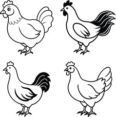 Chicken Continuous Line Drawing with Editable Stroke
