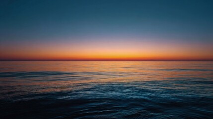 Minimalist ocean sunset smooth horizon line gradient of warm hues meeting deep blue beautiful and tranquil