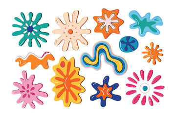 Whimsical Abstract Shapes: A vibrant collection of playful, irregular, colorful shapes. Each shape bursts with personality, inviting the eye to explore and imagine endless possibilities. 