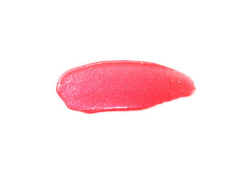 Bright red lip gloss isolated on white, top view