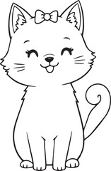 cat with a cute smile bow simple easy cute cartoon kitty kitten cat coloring page printable template for kids and adults graphic card for decoration invitation books pages birthday eps vector