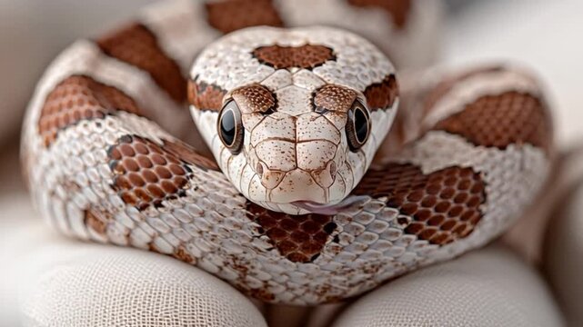 Small Snake with Patterned Scales in Human Hands