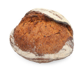 Loaf of fresh bread isolated on white, top view