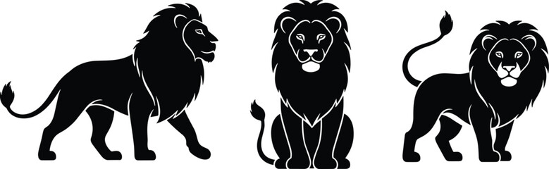 Lion silhouette illustration, majestic wild animal clipart, African lion design, jungle predator icon, wildlife graphic, big cat vector art