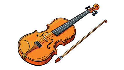 Fototapeta premium Cartoon violin and bow on a white background