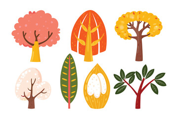 Fototapeta premium Artistic Tree Collection: A vibrant assortment of stylised trees bursting with color and character, perfect for adding a touch of natural flair to your creative projects.