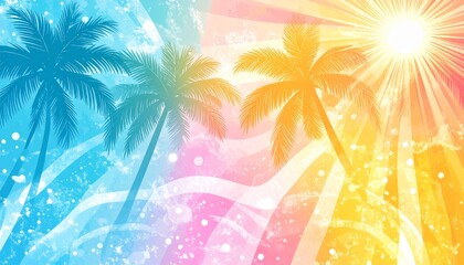 A vector-style abstract background showcasing the beauty of all four seasons in one harmonious composition. Soft pastel flowers represent the freshness of spring, vibrant sunlight and bright tones bri