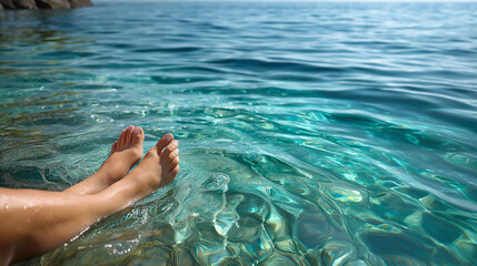 Refreshing turquoise water scene with dipping feet
