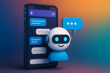 Fototapeta premium Futuristic Chatbot Interface on Smartphone with Glowing Message Bubbles. 3D render