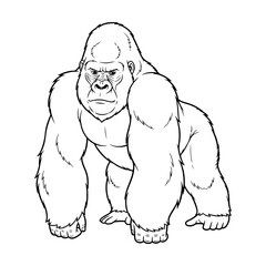 Powerful Gorilla Black and White Outline Drawing.  © LuisAlfonso