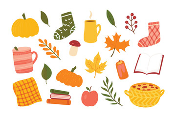 Autumnal Cozy Collage: A vibrant assortment of fall-themed illustrations, perfectly capturing the essence of the season with elements of warmth and comfort.