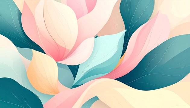 A vector-style abstract background showcasing the beauty of all four seasons in one harmonious composition. Soft pastel flowers represent the freshness of spring, vibrant sunlight and bright tones bri
