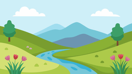 Obraz premium spring landscape with flowers and birds