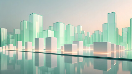 Fototapeta premium “Futuristic Green Transparent Cityscape – Concept of Technology, Innovation, and Digital Architecture”